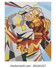 Vector illustration or drawing of  the Holy Trinity (Father, Son and Holy Spirit) in a cubist style