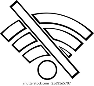 vector illustration drawing icon no wifi symbol, sketch drawn in black and white color