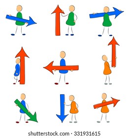 Vector illustration. Drawing. Icon set man with arrow