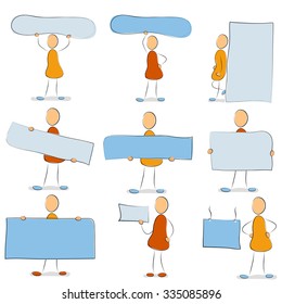 Vector illustration. Drawing. Icon set - man with a sign in his hands
