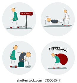 Vector illustration. Drawing. Icon set man in depression