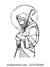 Vector illustration drawing Jesus Christ Good Shepherd 