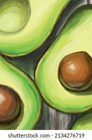 Vector illustration drawing of a juicy avocado in a cut. Keto diet
