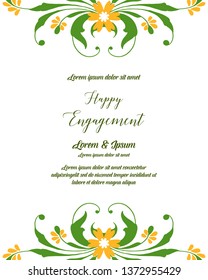 Vector illustration drawing leaf flower frame with beautiful decoration of happy engagement of hand drawn