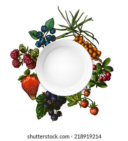 Vector illustration drawing of organic berries set