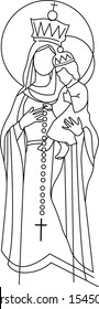 Vector illustration or drawing of Our Lady of the Rosary Virgin Mary