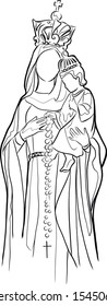 Vector illustration or drawing of Our Lady of the Rosary Virgin Mary