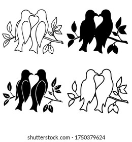 Ilustración vectorial, dibujo de un par de aves, plantilla, imagen de tatuaje negro, aislamiento sobre un fondo blanco