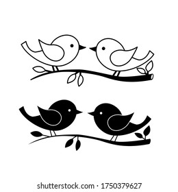 Vector illustration, drawing of a pair of birds, template, black tattoo image, isolate on a white background