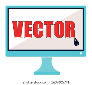 Vector Illustration Drawing Pen On Computer Screen Icon Concept