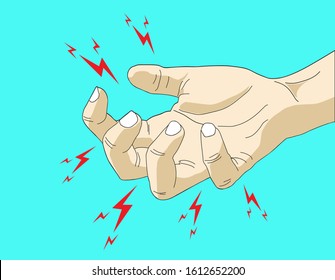 Vector illustration drawing of people with flexing fingers, jerk and spasms of muscles, Symptoms of epilepsy, seizures or paralysis. pains and aches medical health care concept.
