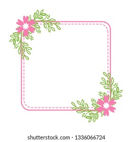 Vector illustration drawing pink flower frames blooms hand drawn