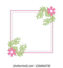 Vector illustration drawing pink flower frames blooms hand drawn