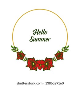 Vector illustration drawing of red flower frame for card hello summer