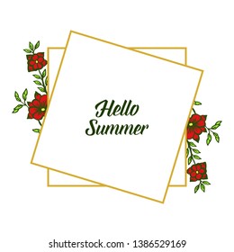 Vector illustration drawing of red flower frame for card hello summer