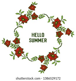 Vector illustration drawing of red flower frame for card hello summer
