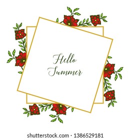 Vector illustration drawing of red flower frame for card hello summer