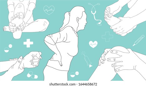 vector illustration drawing with set of body pain collection.