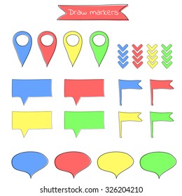 Vector illustration. Drawing. Set of colorful cartoon pointers