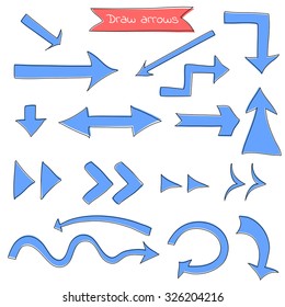 Vector illustration. Drawing. Seventeen arrows on white board