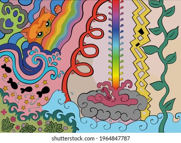 Vector illustration of a drawing with shapes, colors of nature and an abstract sense