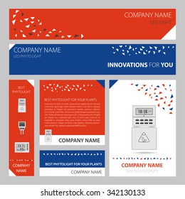 Vector illustration. Drawing.  Six banners for phytolight with phytolamp