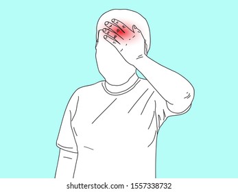 Vector illustration drawing sketch cartoon of people with Headache, fever or migraine, Stress or symptoms of brain disease.