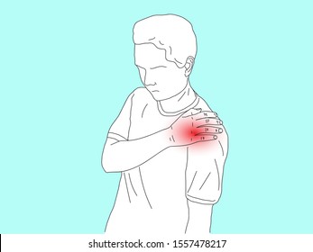 Vector illustration drawing sketch cartoon of people with suffering from shoulder pain.