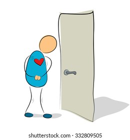 Vector illustration. Drawing. Social phobia - closed door