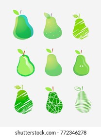 Vector illustration or drawing of some logos of a green pear