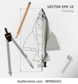 Vector illustration. Drawing spaceship.