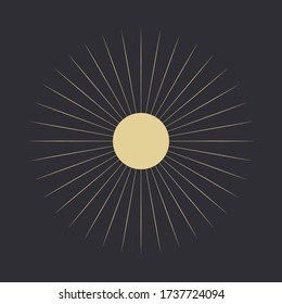 Vector illustration. Drawing of the sun. Alchemy. Sun. A big bright star. The solar system in the galaxy. Black background, gold print.