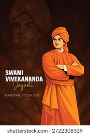 Vektorgrafik und Zeichnung von swami vivekan und jayanti indian hindu Mönch und Tapete