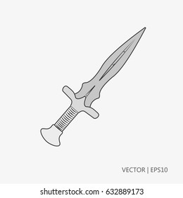 Vector illustration. Drawing of a sword. Long thick sword. Sketch. Drawing for children. Flat icon