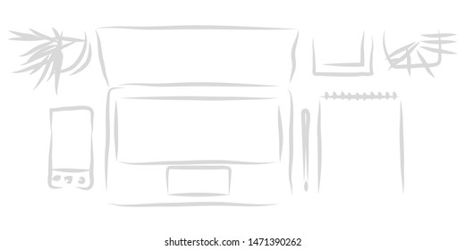 vector illustration drawing for top view of business or designer working place with a white background