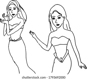 vector illustration drawing two mermaid
