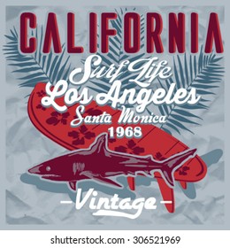 vector illustration drawing.california surf beach. summer tropical heat print,wave surf riders legendary vector t-shirts print
