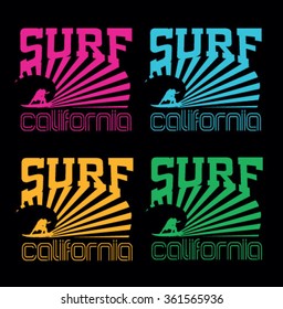 vector illustration drawing.california surf beach.