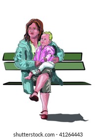vector illustration of a drawing,mother and child