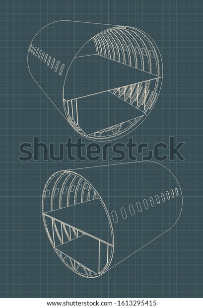 Vector illustration of drawings of an airplane\
fuselage section