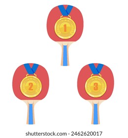 vector, illustration, drawings, sports, tennis, ping pong, Gold medals for first, second and third place in ping pong,EPS10