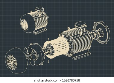 Vector illustration of drawings of a standard electric motor for machine tools