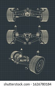 Vector illustration of drawings of the suspension of an SUV