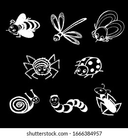 
 Ilustración vectorial. Dibuja insectos abstractos sobre un fondo negro.