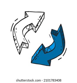 Ilustración vectorial de una flecha dibujada azul volumétrico infográfico
