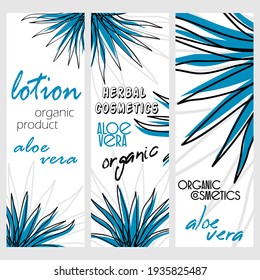 Vektorgrafik wird von Hand gezeichnet. Aloe Vera Label, Banner, Flyer, Broschüre, Magazin, Zeitung, Druck.