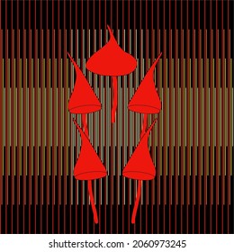  Vector illustration drawn by hand,  family of abstract cartoon mushrooms isolated on striped background