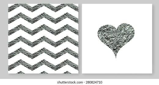 Vector illustration drawn by hand a silver heart. Seamless pattern ties silver lines