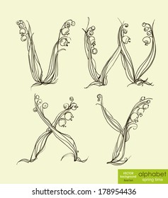 Vector illustration drawn floral font