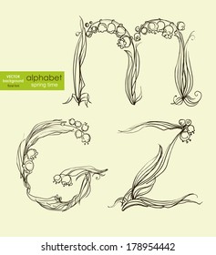 Vector illustration drawn floral font.  Font spring time.